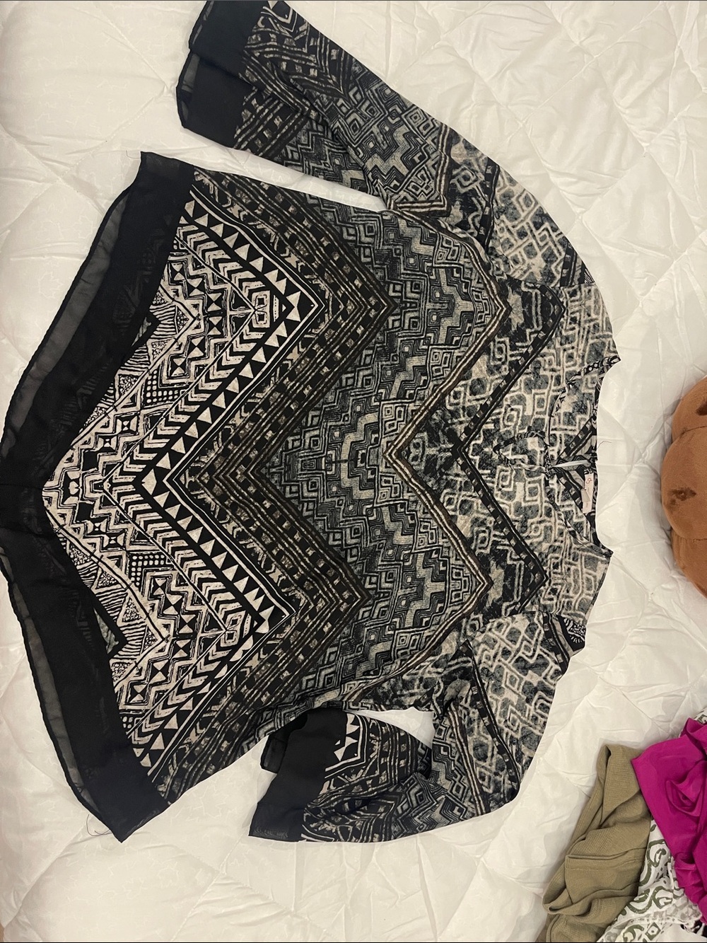 Black & White Geometric Sheer Long-Sleeve Top